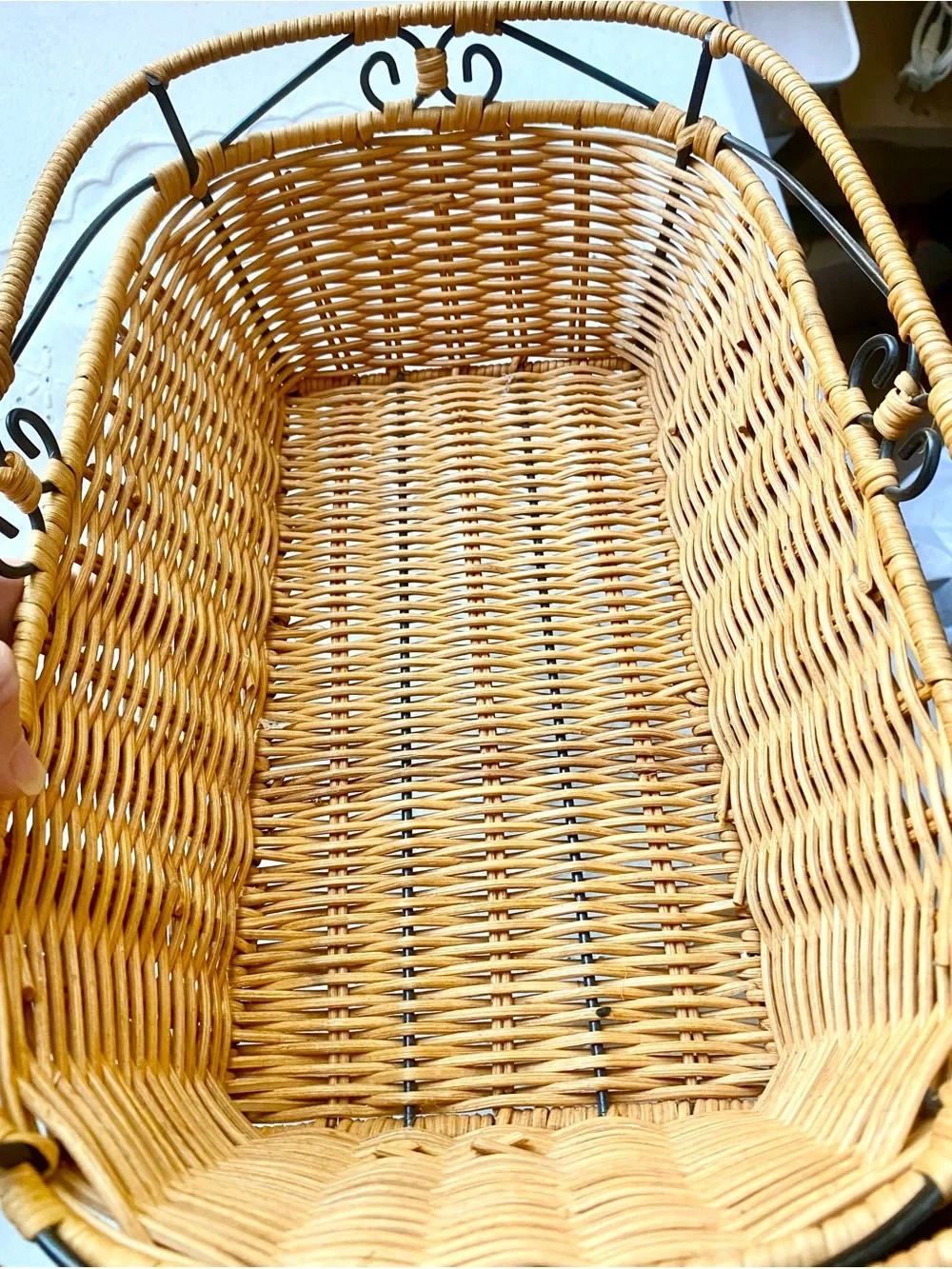 Woven Rattan Storage Basket with Handle - Tan